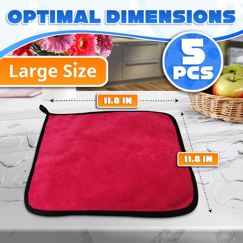 VIKROM 5 Pcs Thick Microfiber Cleaning Cloth â€“ Dual-Layer Cleaning Rags, High-Tensile GSM 600 Fabric, Crafted for Effective Use â€“ 11.8x11.8 Inches Microfiber Towels for Car Detailing, Window, Glass and House - Image 2